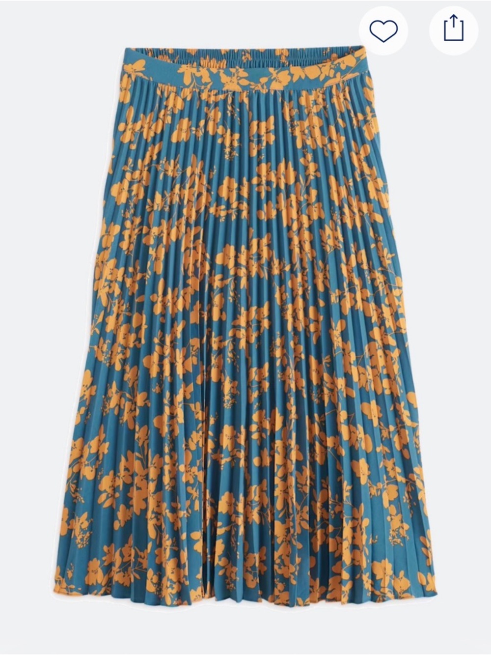 Skies Are Blue Teal Pleated Midi Skirt with Mustard Floral Print